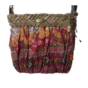 Cappelli Straworld Small Boho Tassel Beaded Fabric & Straw Crossbody Purse